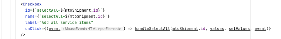 Checkbox JSX code snippet