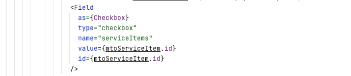 Field as Checkbox JSX code snippet