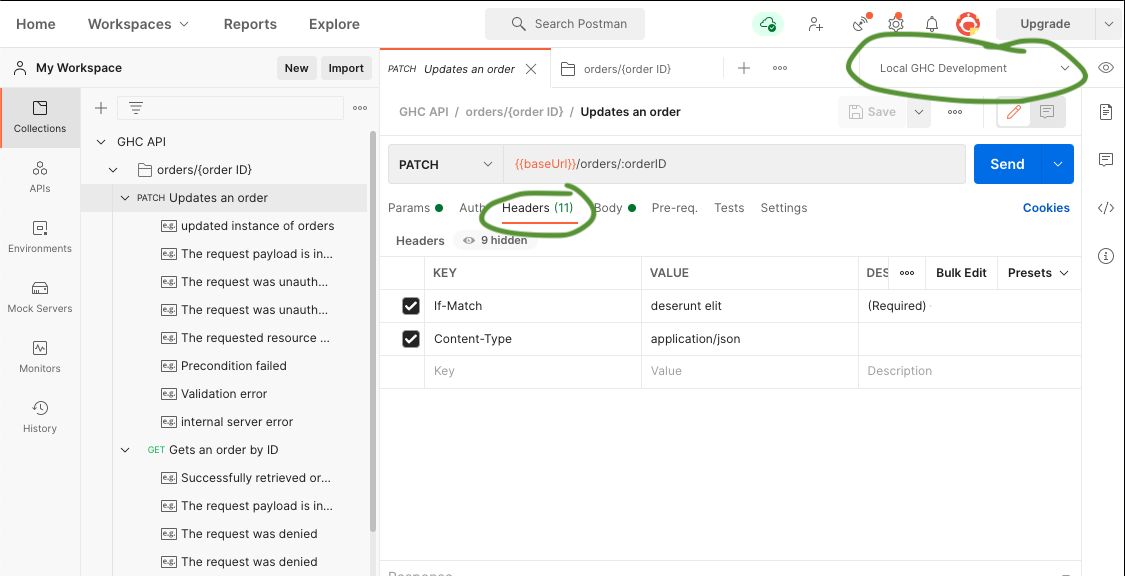 Screenshot of Postman Environment example