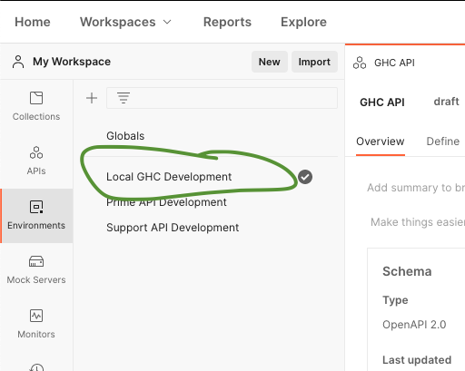Screenshot of Postman Environments