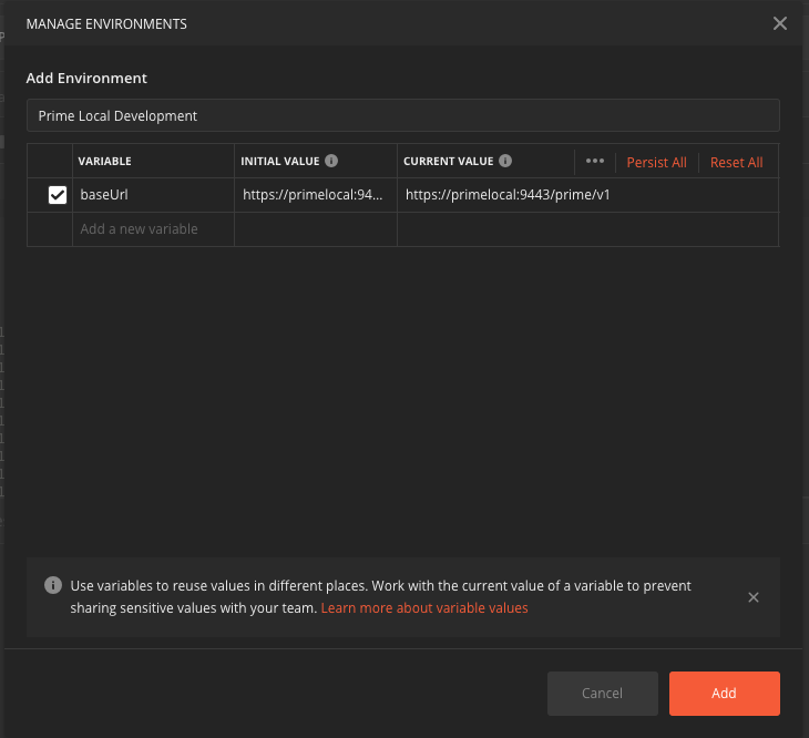 Postman environment add dialog