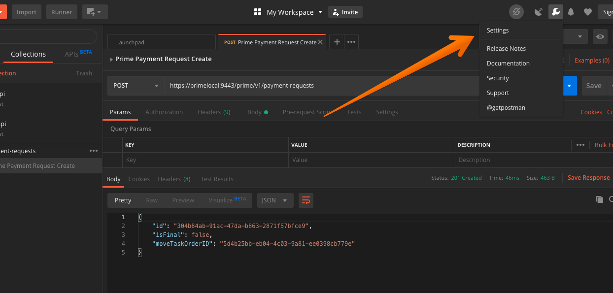 Postman Settings Menu Upper Right Corner
