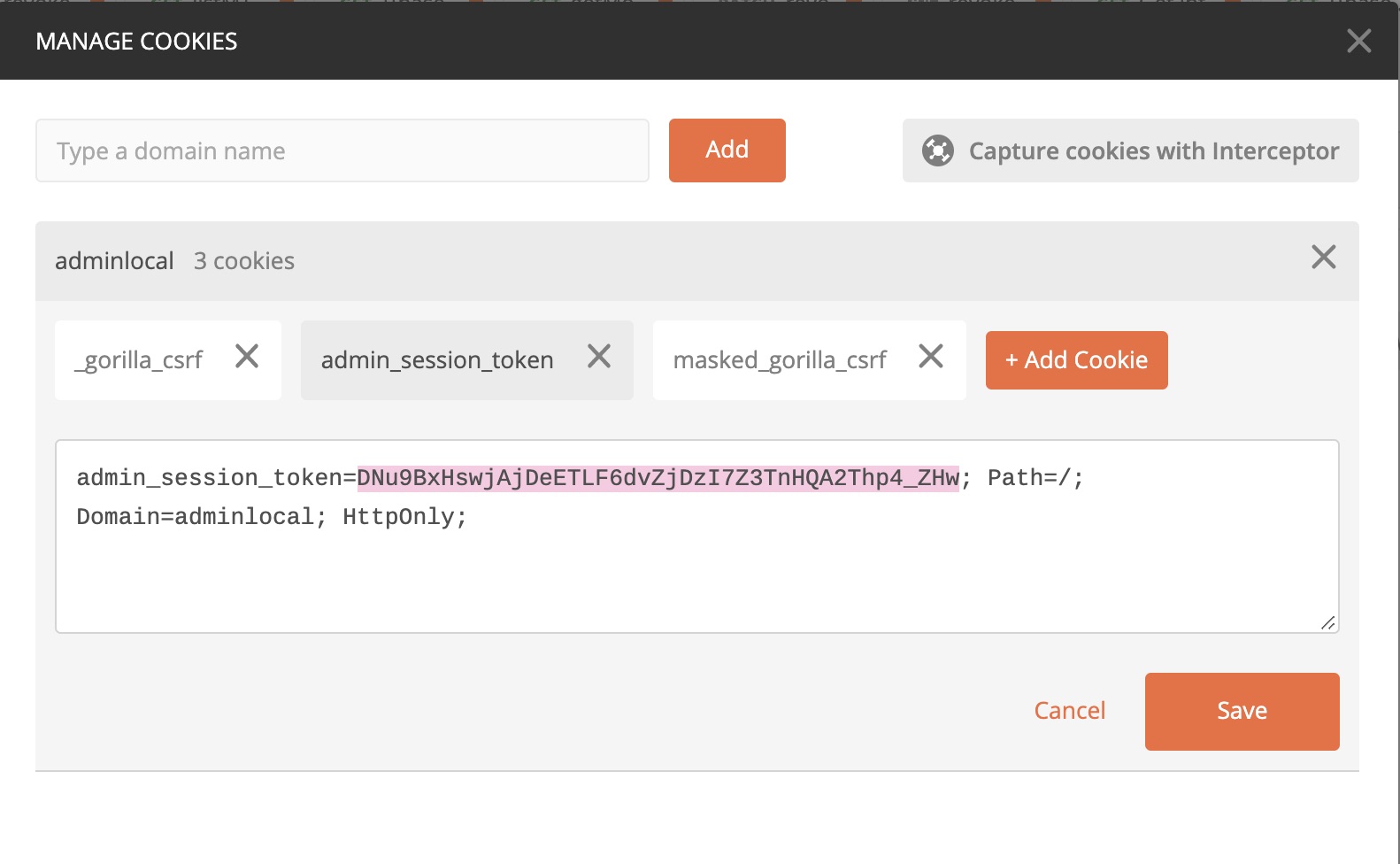 Screenshot of Cookies view in Postman