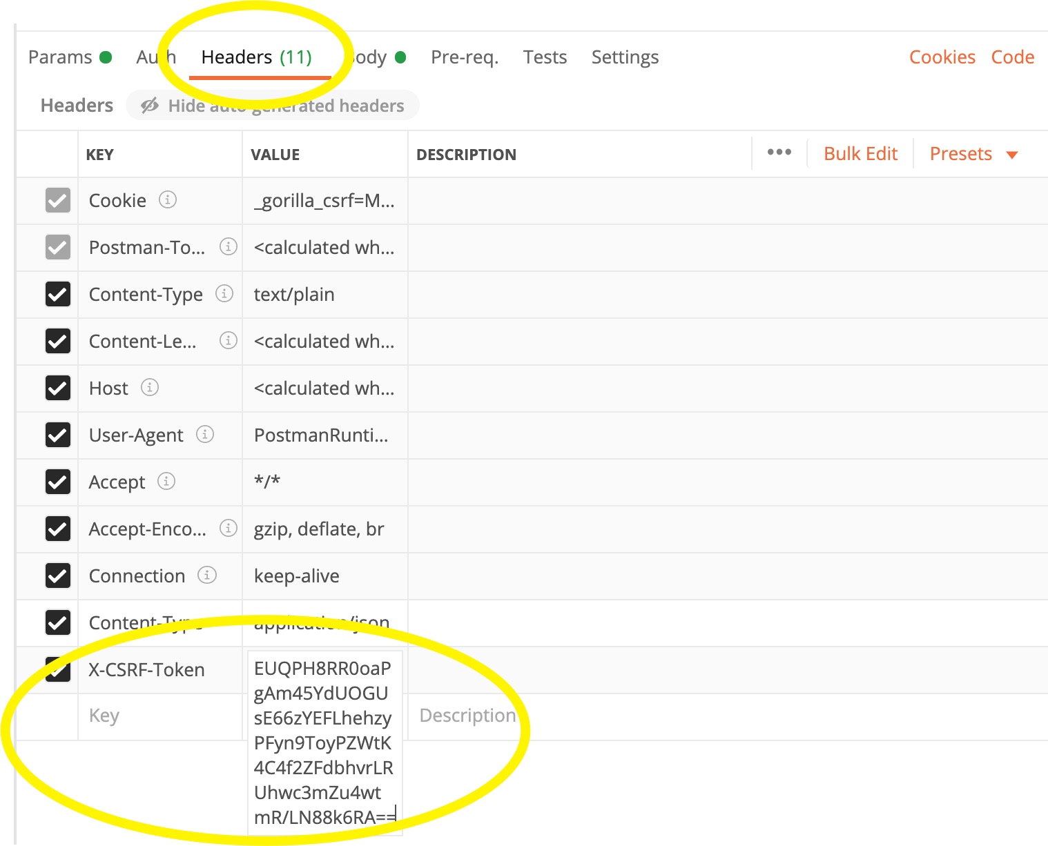 Screenshot of how to update a header in Postman